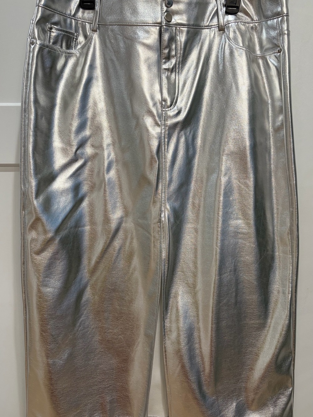 Silver Metallic Midi Skirt -  Women's Shiny Faux-Leather